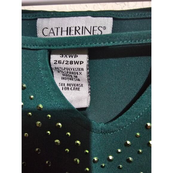 Catherines Tunic Blouse Womens Plus Size 3XWP 26/28wp Green Keyhole Top (957) - Picture 3 of 5